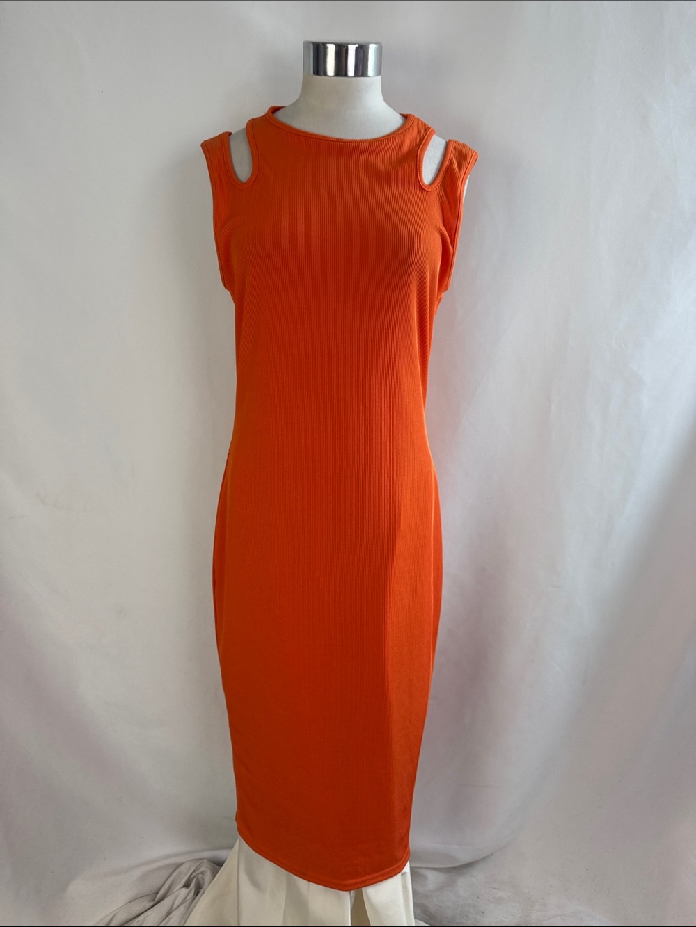 KAREN MILLEN NWT ORANGE RIBBED CUT OUT DRESS - Picture 1 of 7